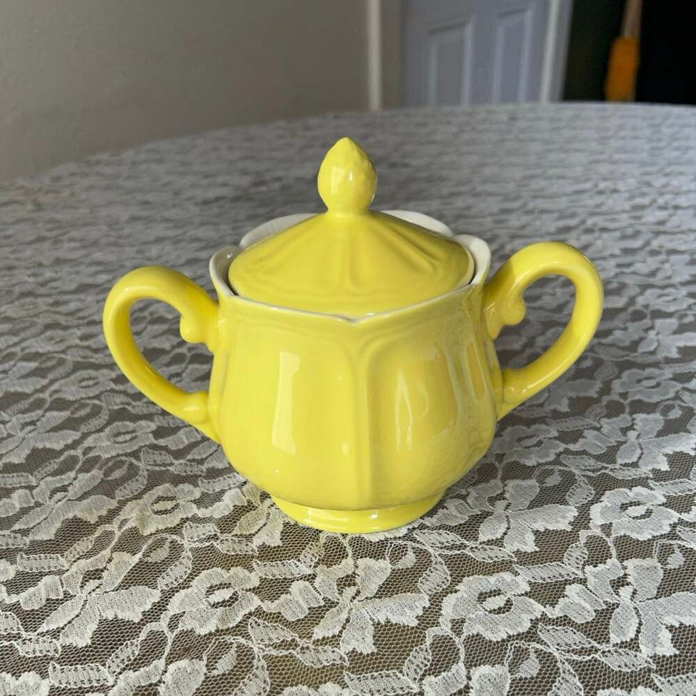 Lemon Federalist Ironstone sugar jam bowl w lid